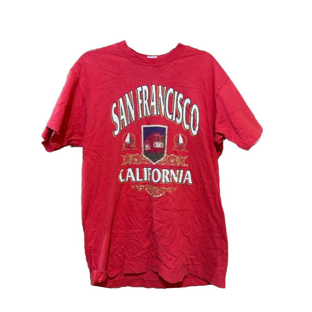 Vintage San Francisco Shirt Adult Large Red Short Graphic Single Stitch EUC